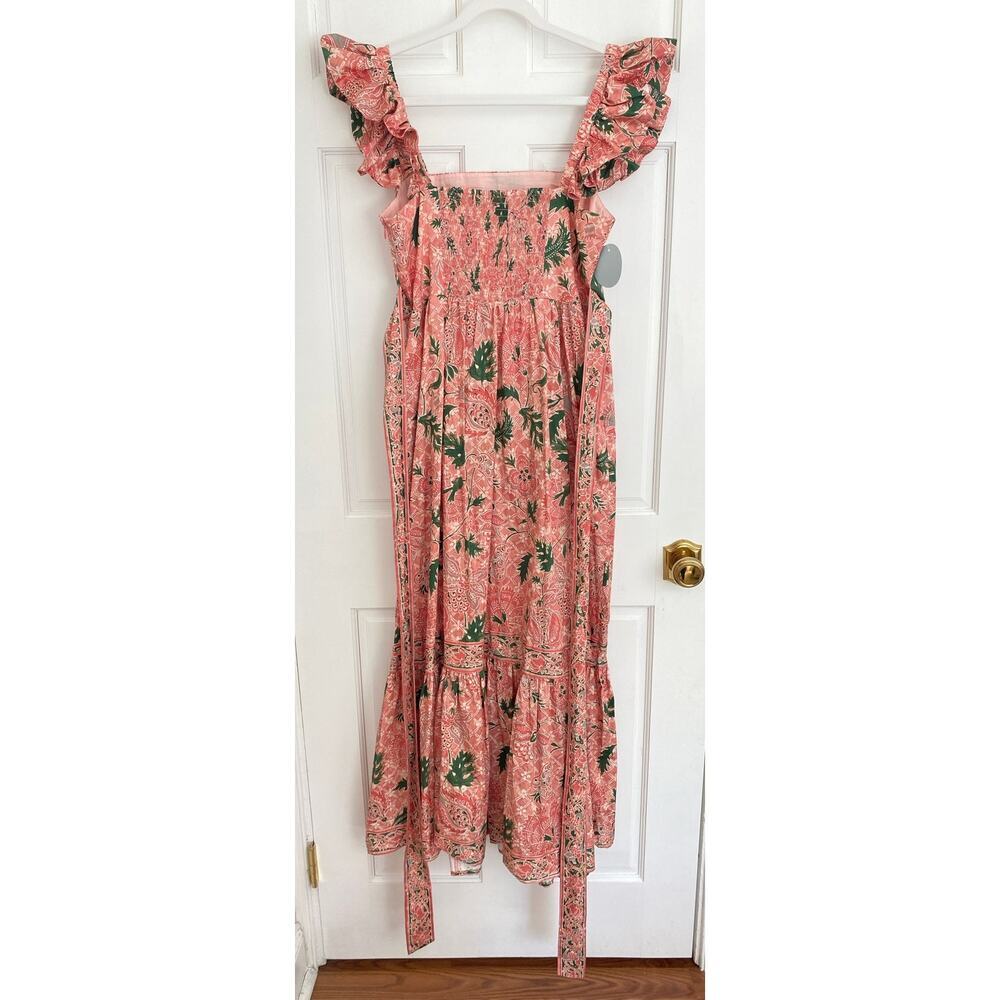 Hill House Home The Pippa Maxi Smocked Dress Rose Calico Trellis Floral Ruffle L - Picture 8 of 13
